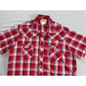 Wrangler Short Sleeve Pearl Snap Western Shirt. Red Plaid, Men's 2XL Big. EUC!!